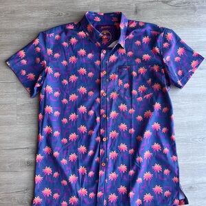 Men's Blue and Pink Palm Tree Shirt Retro